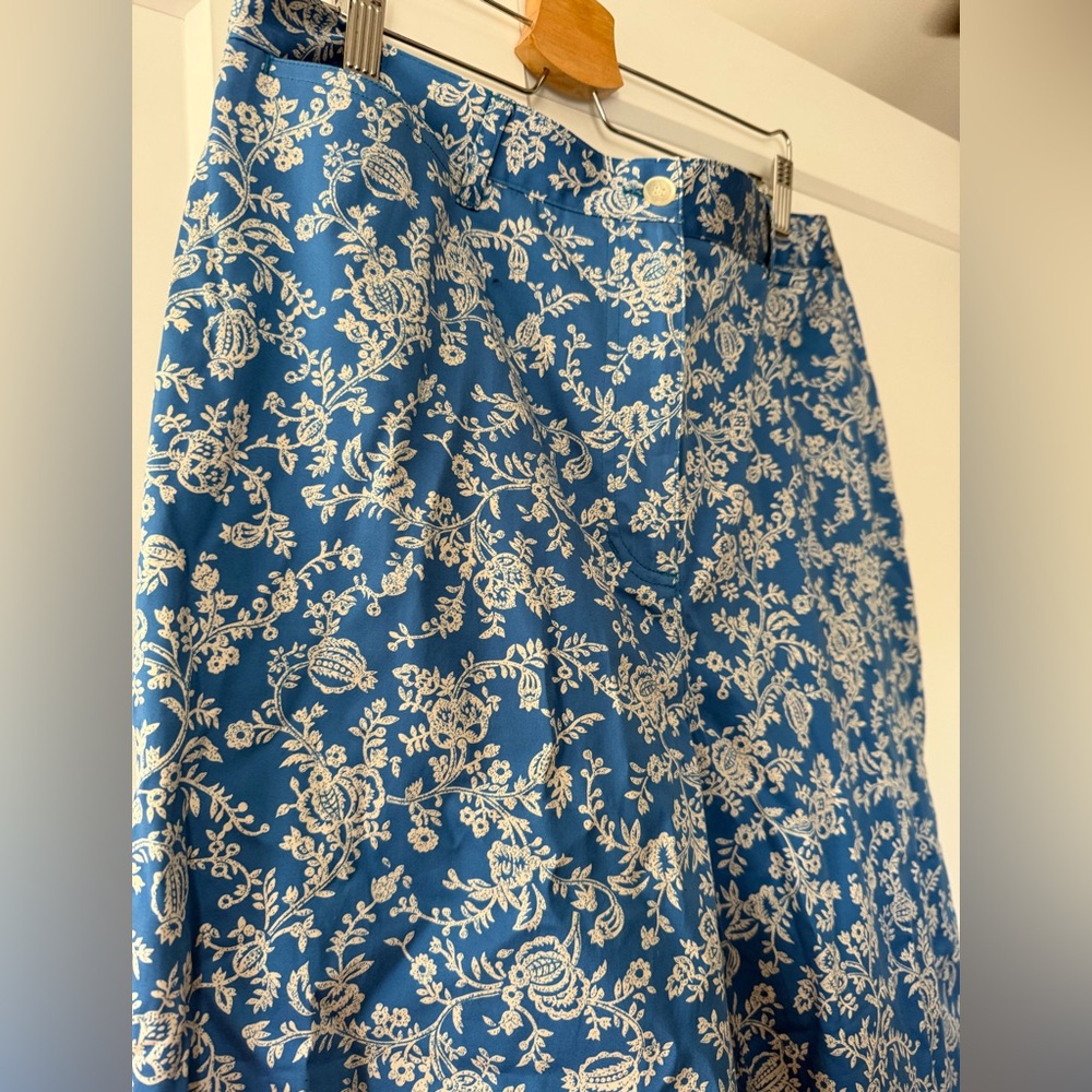 Lauren Ralph Lauren Cropped Capri Pants Blue Floral Cotton Twill sz 14W July 4th